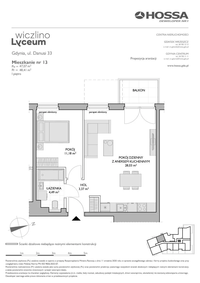 2 pokoje, mieszkanie 48,41 m², piętro 1, oferta nr WL/D33/13, Wiczlino Lyceum, Gdynia, Chwarzno-Wiczlino, Wiczlino, ul. Danusi 31 