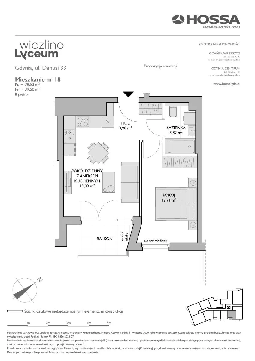 2 pokoje, mieszkanie 39,50 m², piętro 2, oferta nr WL/D33/18, Wiczlino Lyceum, Gdynia, Chwarzno-Wiczlino, Wiczlino, ul. Danusi 31