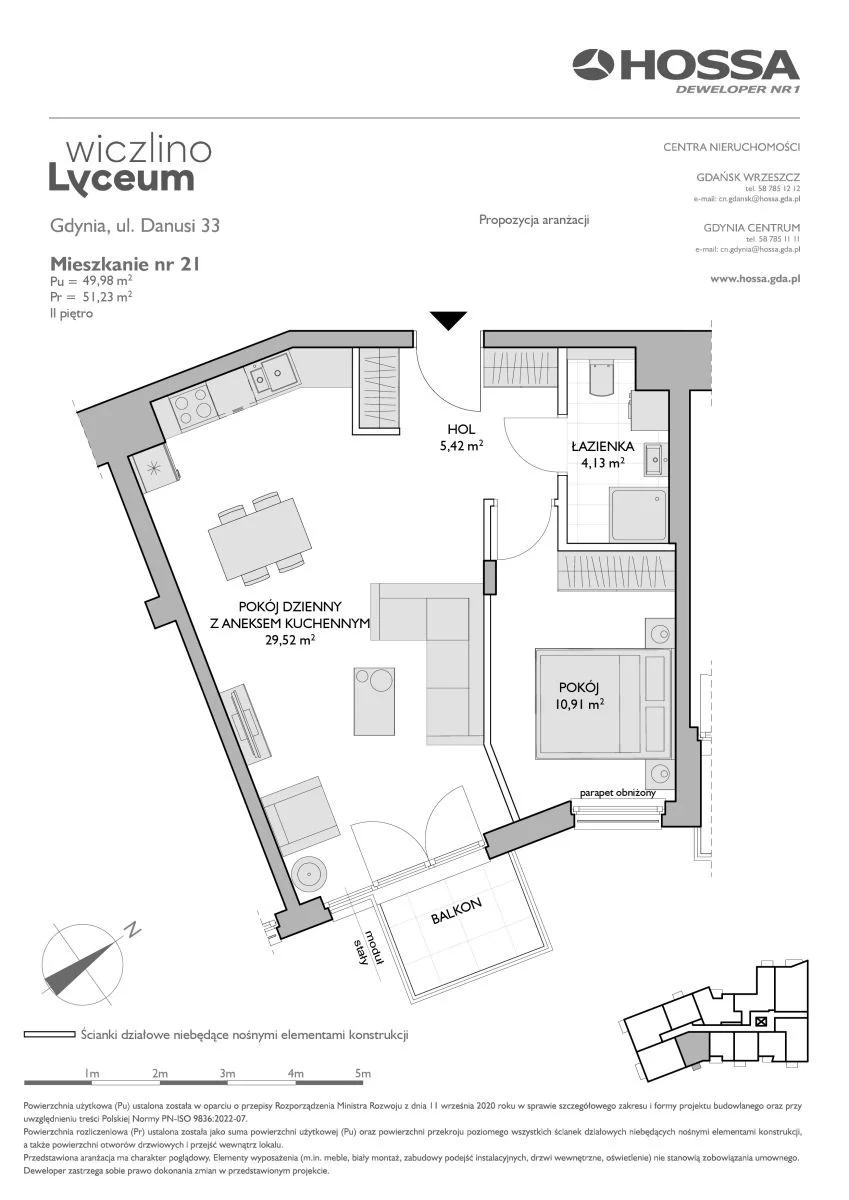 2 pokoje, mieszkanie 51,23 m², piętro 2, oferta nr WL/D33/21, Wiczlino Lyceum, Gdynia, Chwarzno-Wiczlino, Wiczlino, ul. Danusi 31