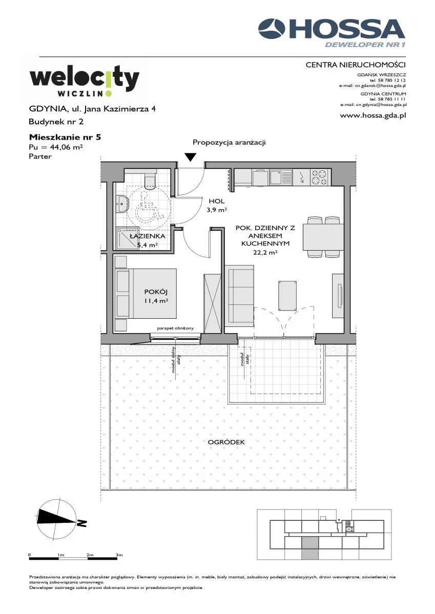 2 pokoje, mieszkanie 44,06 m², parter, oferta nr W/2/5, Welocity Wiczlino, Gdynia, Chwarzno-Wiczlino, ul. Jana Kazimierza
