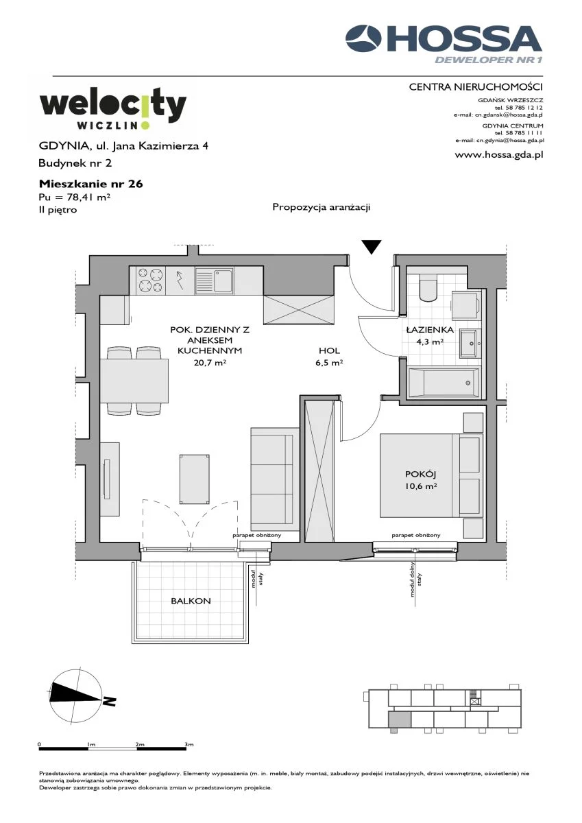 2 pokoje, mieszkanie 43,10 m², piętro 2, oferta nr W/2/26, Welocity Wiczlino, Gdynia, Chwarzno-Wiczlino, ul. Jana Kazimierza