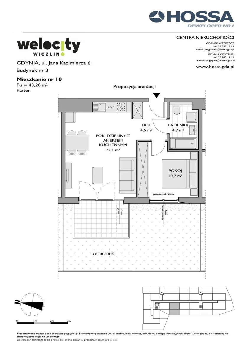 2 pokoje, mieszkanie 43,28 m², parter, oferta nr W/3/10, Welocity Wiczlino, Gdynia, Chwarzno-Wiczlino, ul. Jana Kazimierza