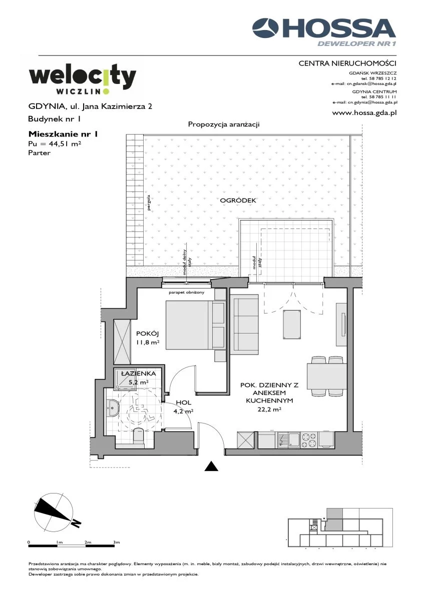 2 pokoje, mieszkanie 44,51 m², parter, oferta nr W/1/1, Welocity Wiczlino, Gdynia, Chwarzno-Wiczlino, ul. Jana Kazimierza