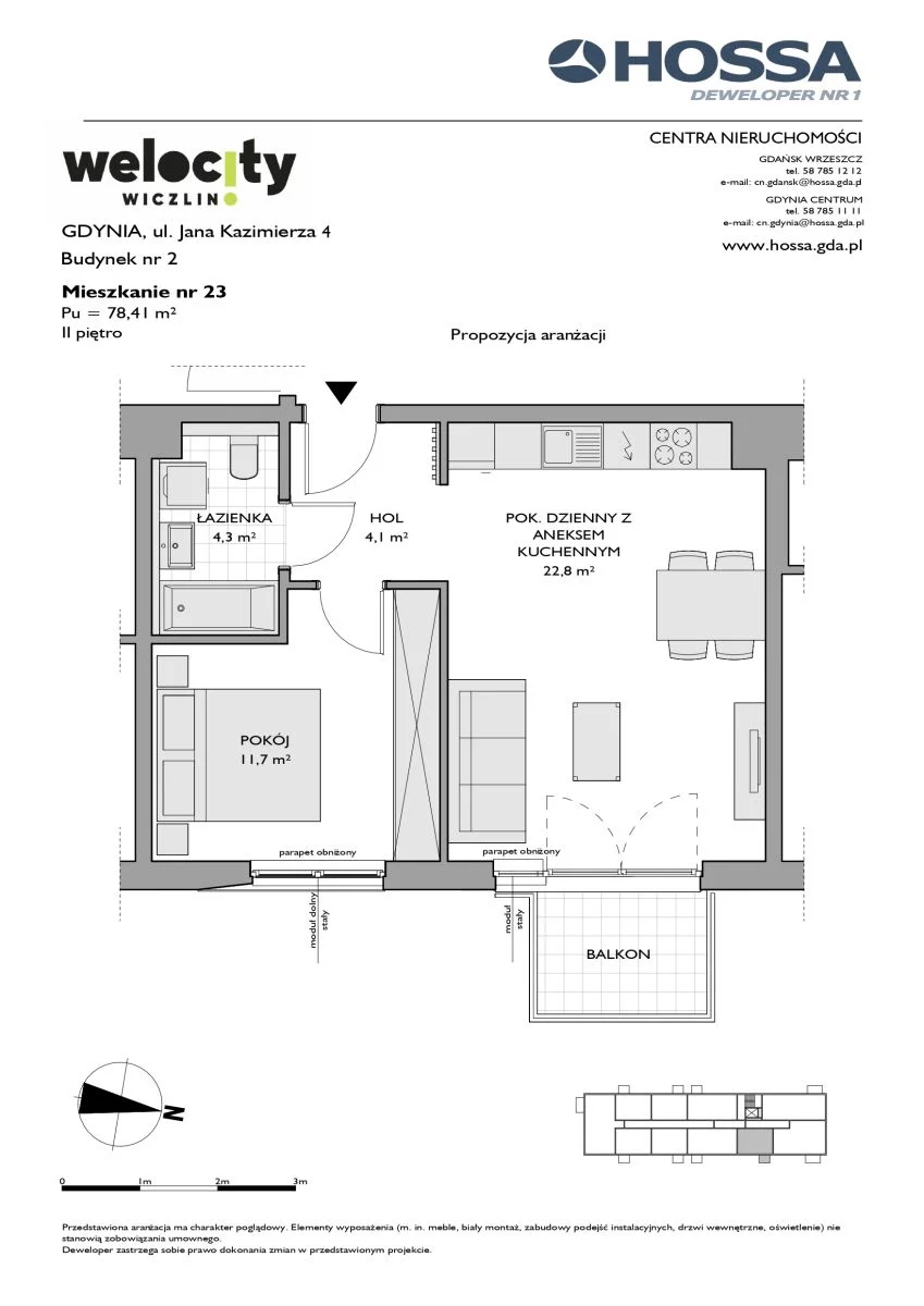 Mieszkanie 44,06 m², piętro 2, oferta nr W/2/23, Welocity Wiczlino, Gdynia, Chwarzno-Wiczlino, ul. Jana Kazimierza