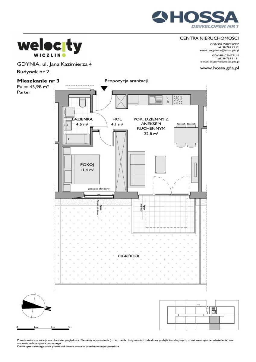 2 pokoje, mieszkanie 43,98 m², parter, oferta nr W/2/3, Welocity Wiczlino, Gdynia, Chwarzno-Wiczlino, ul. Jana Kazimierza