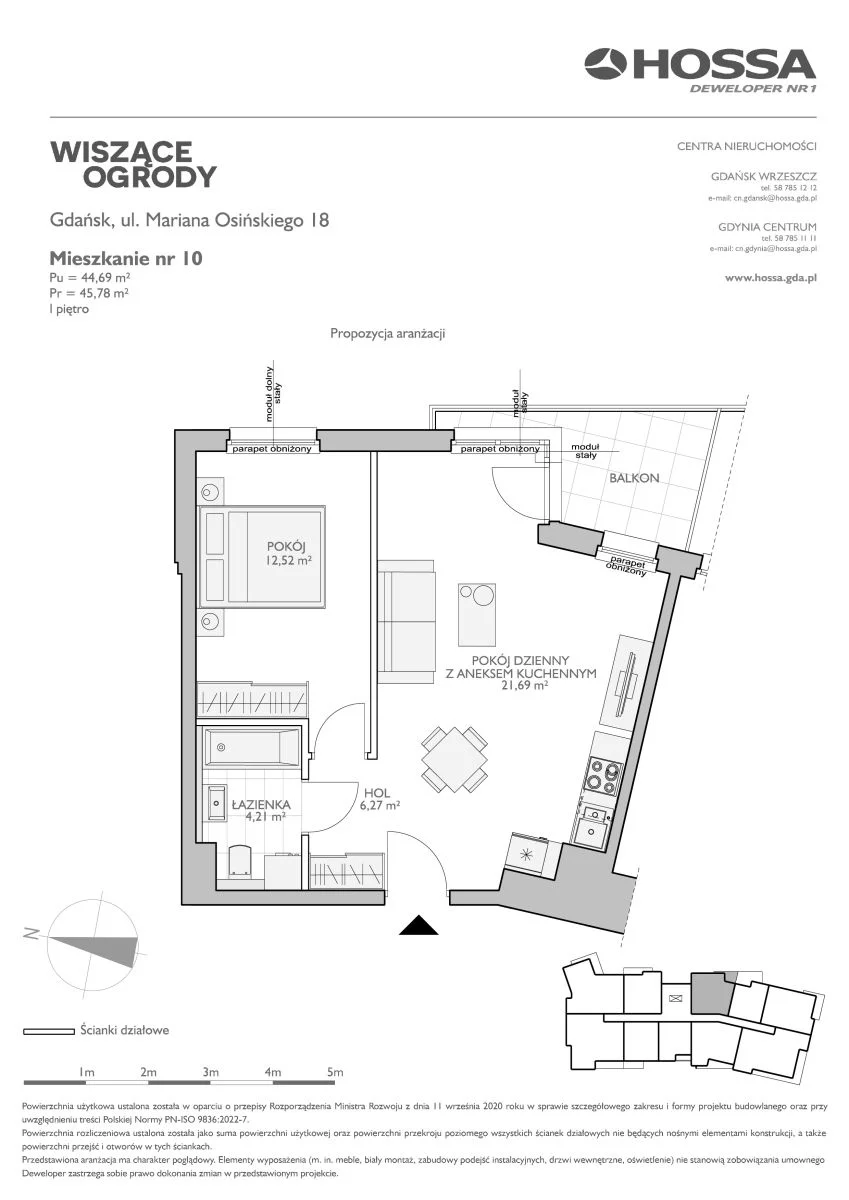 2 pokoje, mieszkanie 45,78 m², piętro 1, oferta nr WO/O18/10, Wiszące Ogrody, Gdańsk, Jasień, Kiełpinek, ul. Przytulna
