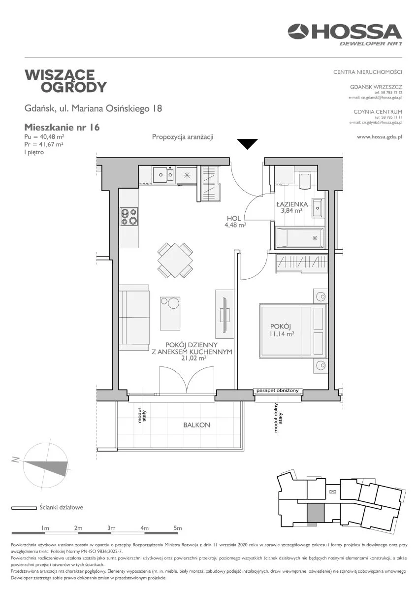 2 pokoje, mieszkanie 41,67 m², piętro 1, oferta nr WO/O18/16, Wiszące Ogrody, Gdańsk, Jasień, Kiełpinek, ul. Przytulna