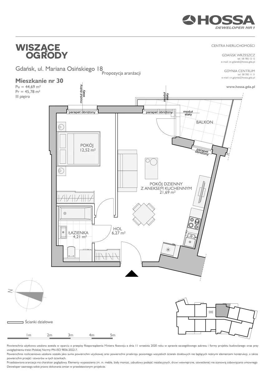 2 pokoje, mieszkanie 45,78 m², piętro 3, oferta nr WO/O18/30, Wiszące Ogrody, Gdańsk, Jasień, Kiełpinek, ul. Przytulna