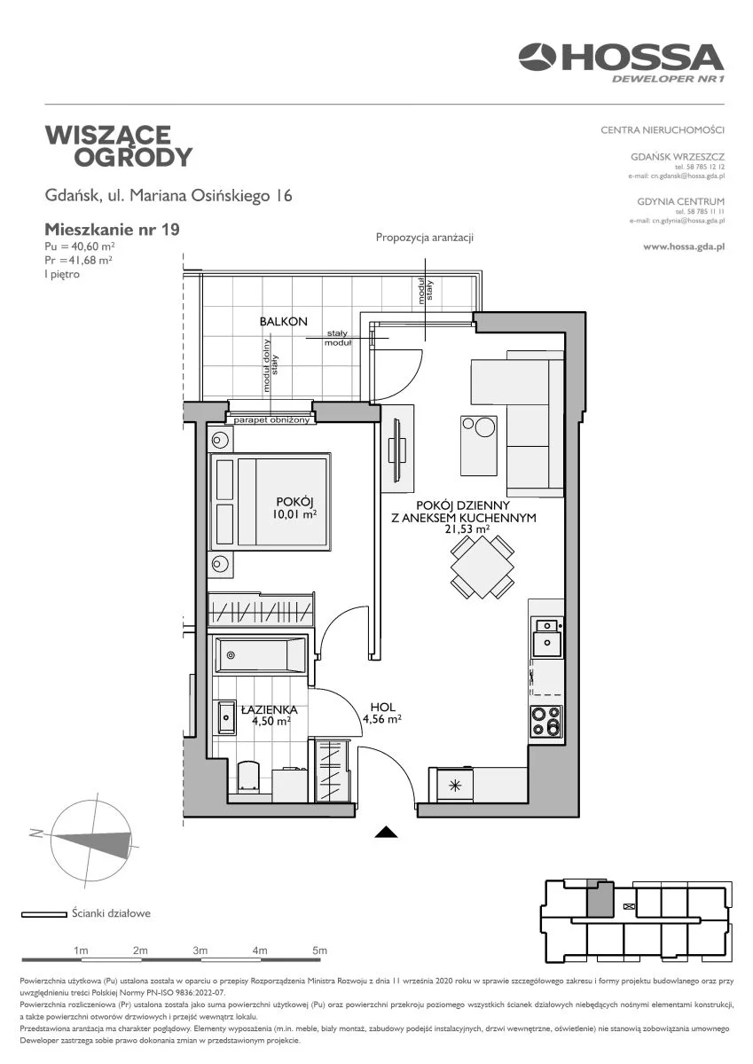 2 pokoje, mieszkanie 41,68 m², piętro 1, oferta nr WO/O16/19, Wiszące Ogrody, Gdańsk, Jasień, Kiełpinek, ul. Przytulna