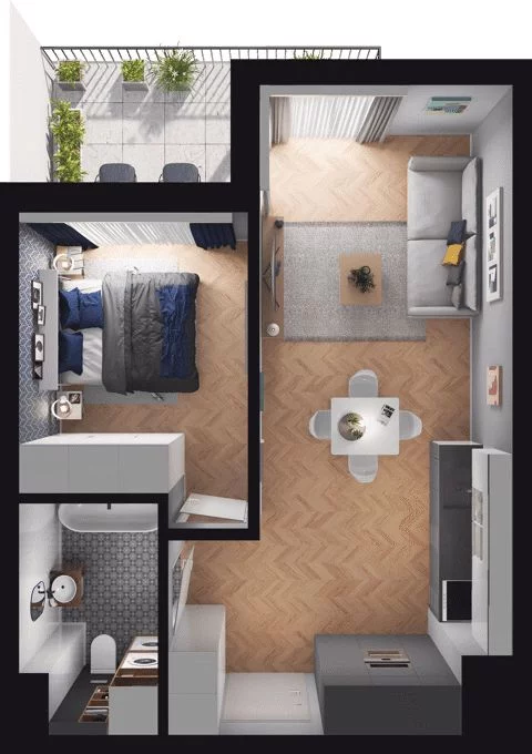 2 pokoje, mieszkanie 41,68 m², piętro 1, oferta nr WO/O16/19, Wiszące Ogrody, Gdańsk, Jasień, Kiełpinek, ul. Przytulna