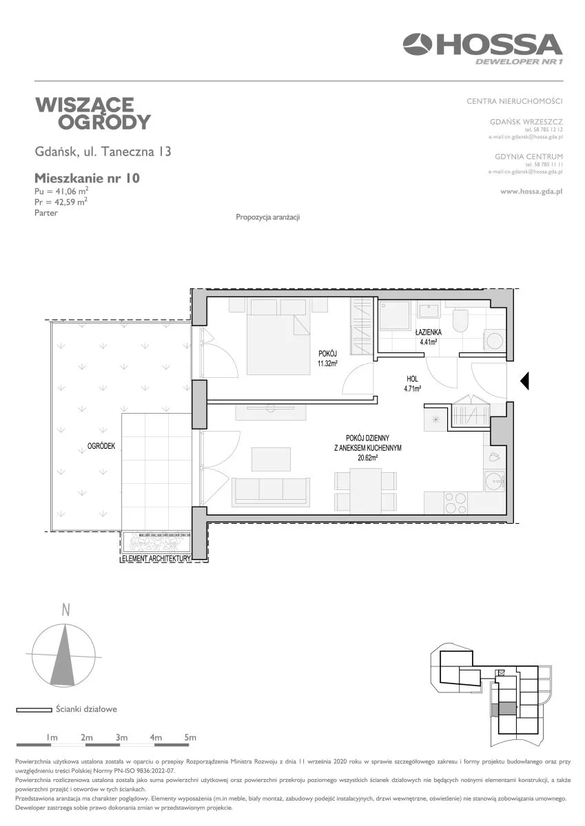 2 pokoje, mieszkanie 42,59 m², parter, oferta nr WO/T/13/10, Wiszące Ogrody, Gdańsk, Jasień, Kiełpinek, ul. Przytulna