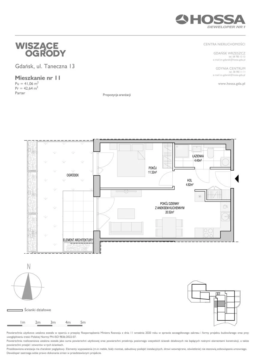 2 pokoje, mieszkanie 42,64 m², parter, oferta nr WO/T/13/11, Wiszące Ogrody, Gdańsk, Jasień, Kiełpinek, ul. Przytulna
