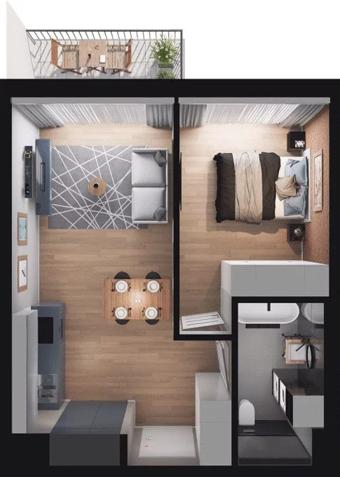 2 pokoje, mieszkanie 40,56 m², piętro 2, oferta nr WO/P35/33, Wiszące Ogrody, Gdańsk, Jasień, Kiełpinek, ul. Przytulna
