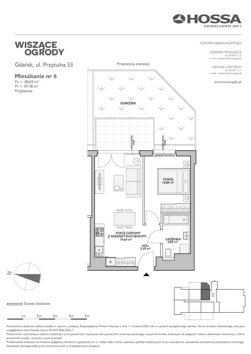 2 pokoje, mieszkanie 39,78 m², parter, oferta nr WO/P33/6, Wiszące Ogrody, Gdańsk, Jasień, Kiełpinek, ul. Przytulna