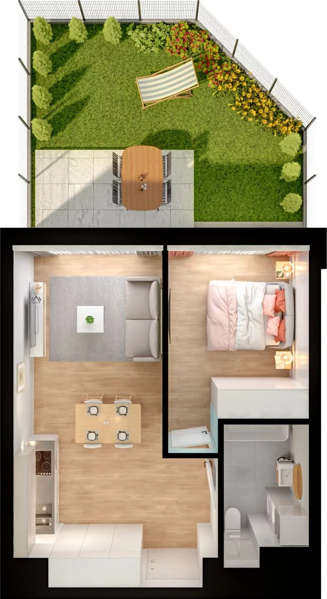 2 pokoje, mieszkanie 39,78 m², parter, oferta nr WO/P33/6, Wiszące Ogrody, Gdańsk, Jasień, Kiełpinek, ul. Przytulna
