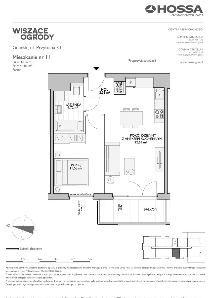 2 pokoje, mieszkanie 44,01 m², parter, oferta nr WO/P33/11, Wiszące Ogrody, Gdańsk, Jasień, Kiełpinek, ul. Przytulna