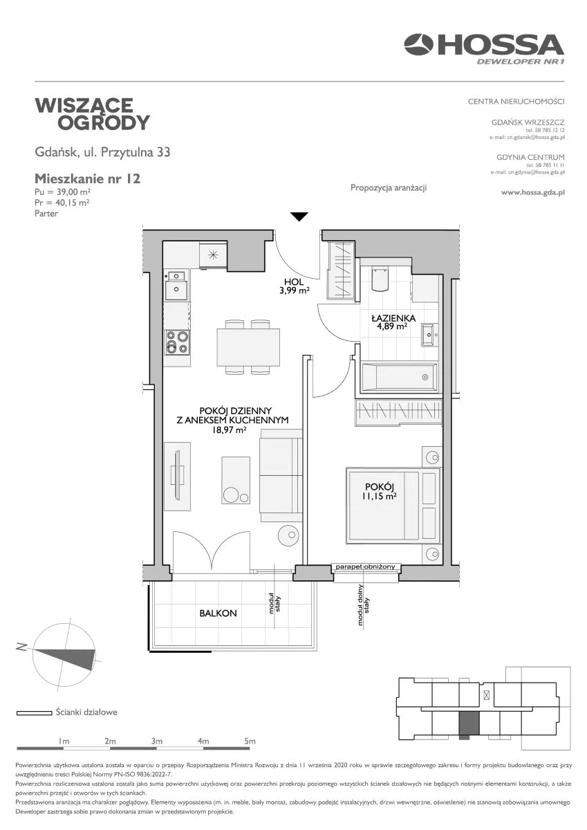 2 pokoje, mieszkanie 40,15 m², parter, oferta nr WO/P33/12, Wiszące Ogrody, Gdańsk, Jasień, Kiełpinek, ul. Przytulna