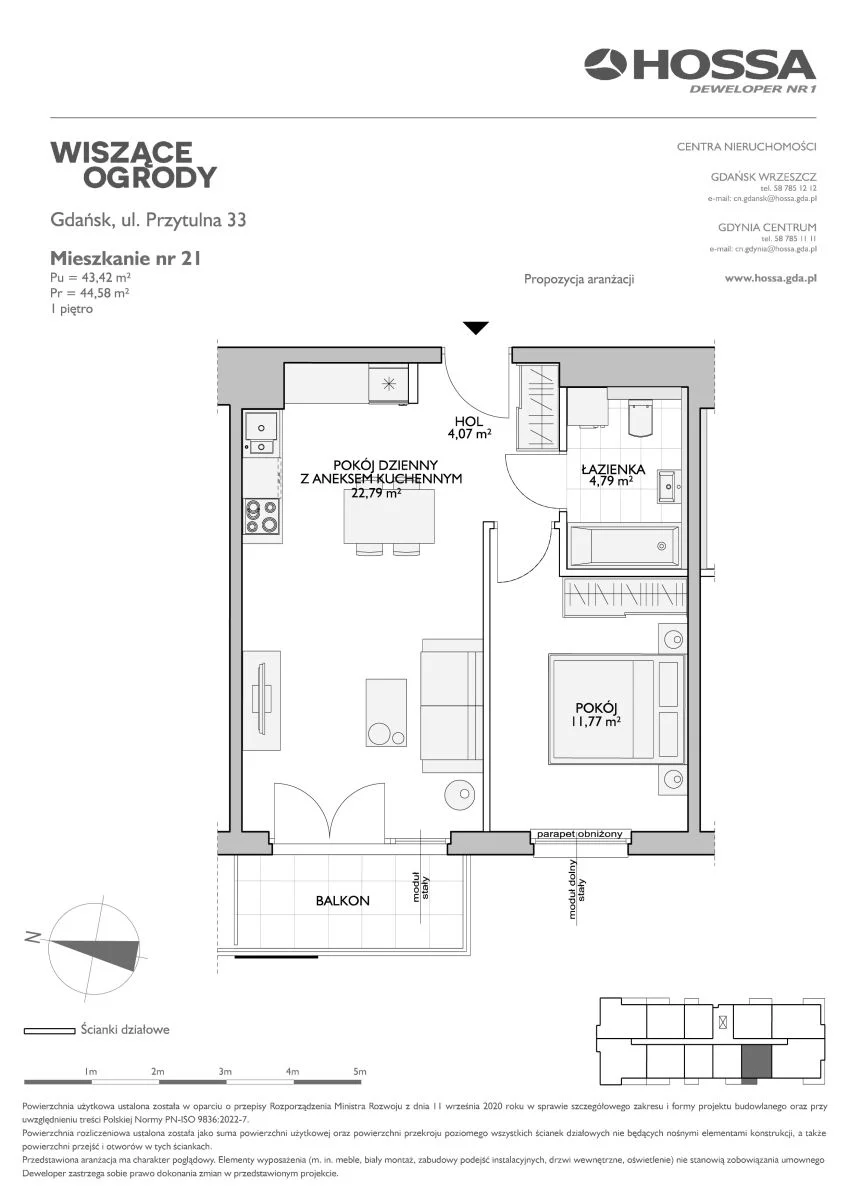 2 pokoje, mieszkanie 44,58 m², piętro 1, oferta nr WO/P33/21, Wiszące Ogrody, Gdańsk, Jasień, Kiełpinek, ul. Przytulna