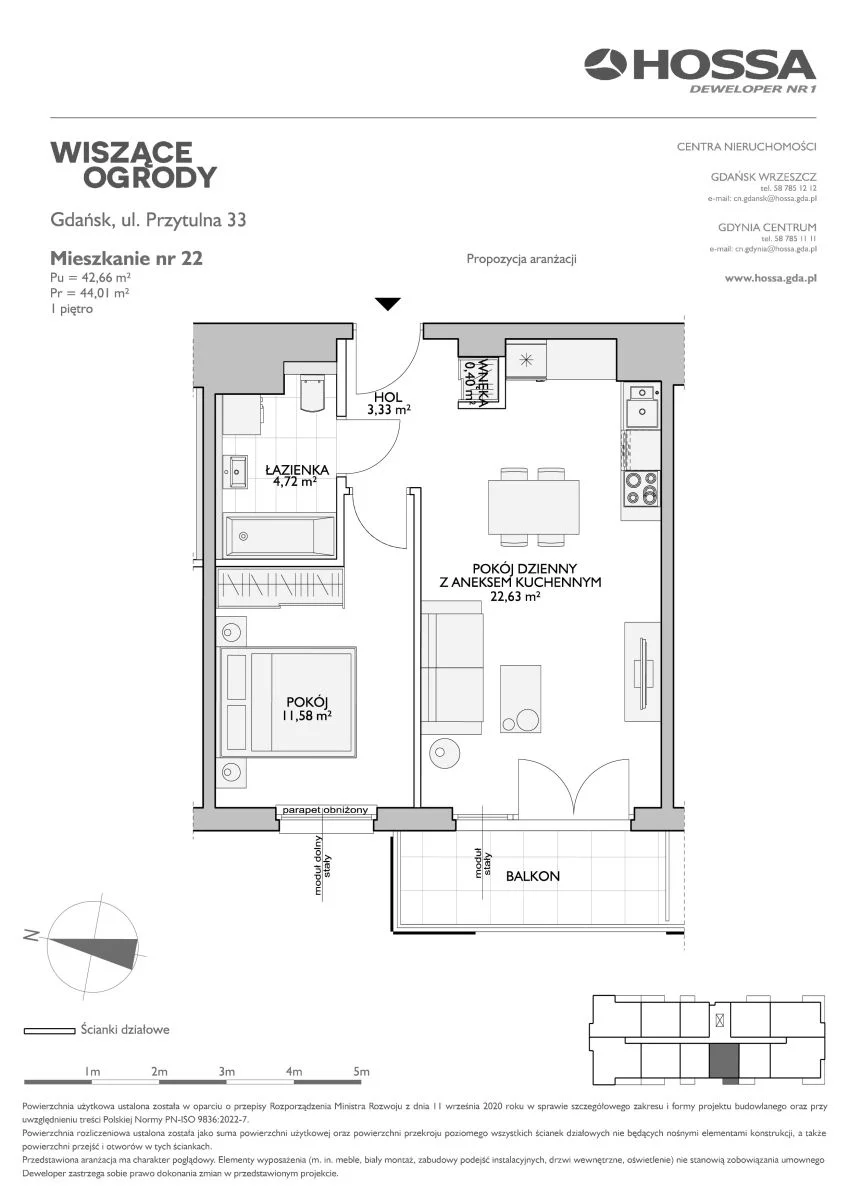 2 pokoje, mieszkanie 44,01 m², piętro 1, oferta nr WO/P33/22, Wiszące Ogrody, Gdańsk, Jasień, Kiełpinek, ul. Przytulna