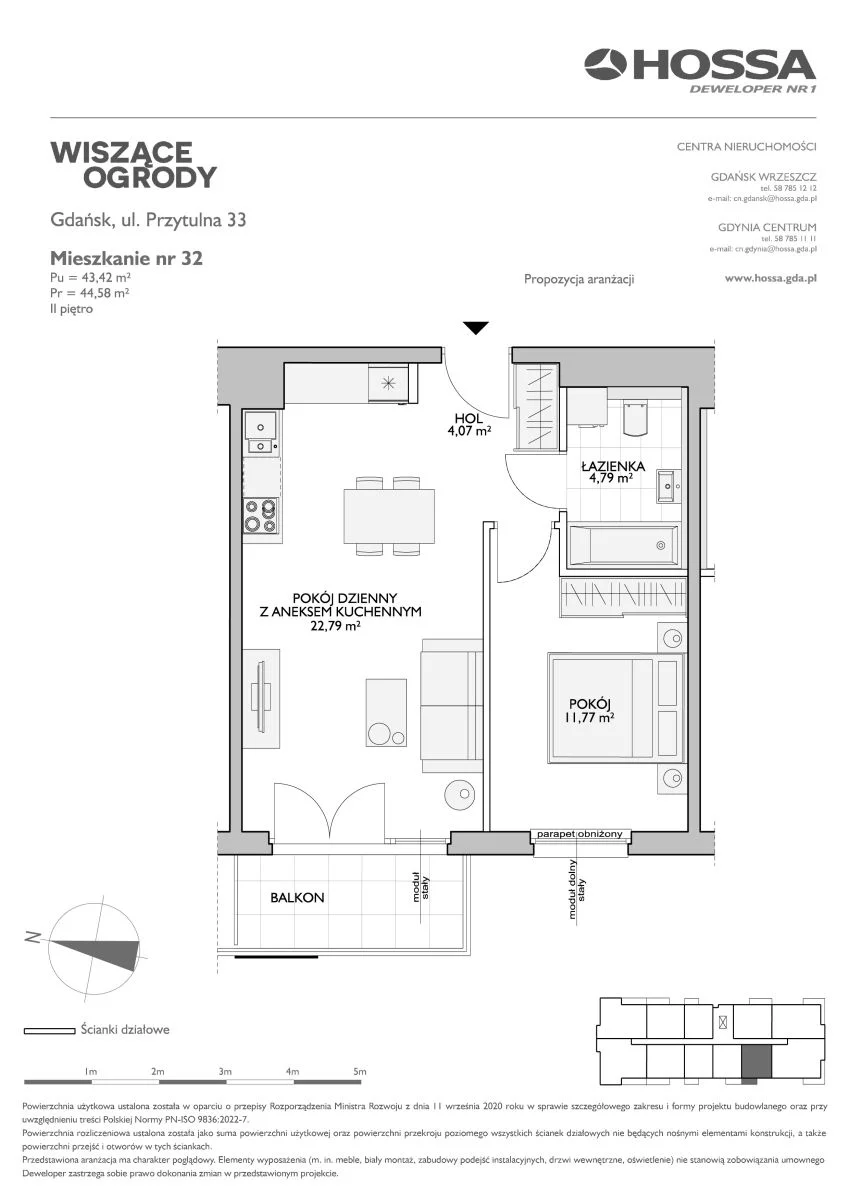 2 pokoje, mieszkanie 44,58 m², piętro 2, oferta nr WO/P33/32, Wiszące Ogrody, Gdańsk, Jasień, Kiełpinek, ul. Przytulna
