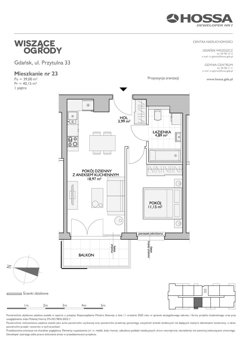 2 pokoje, mieszkanie 40,15 m², piętro 1, oferta nr WO/P33/23, Wiszące Ogrody, Gdańsk, Jasień, Kiełpinek, ul. Przytulna