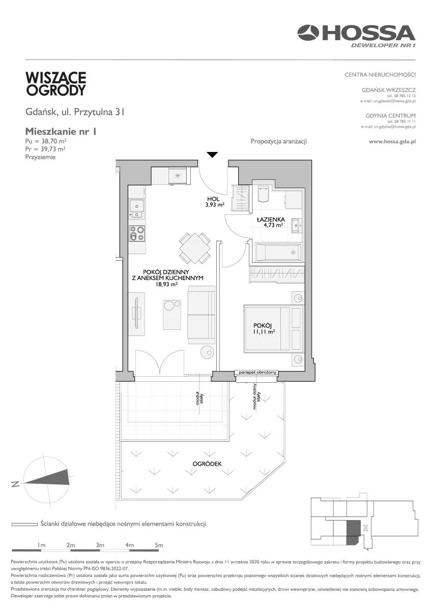 2 pokoje, mieszkanie 39,73 m², parter, oferta nr WO/P31/1, Wiszące Ogrody, Gdańsk, Jasień, Kiełpinek, ul. Przytulna