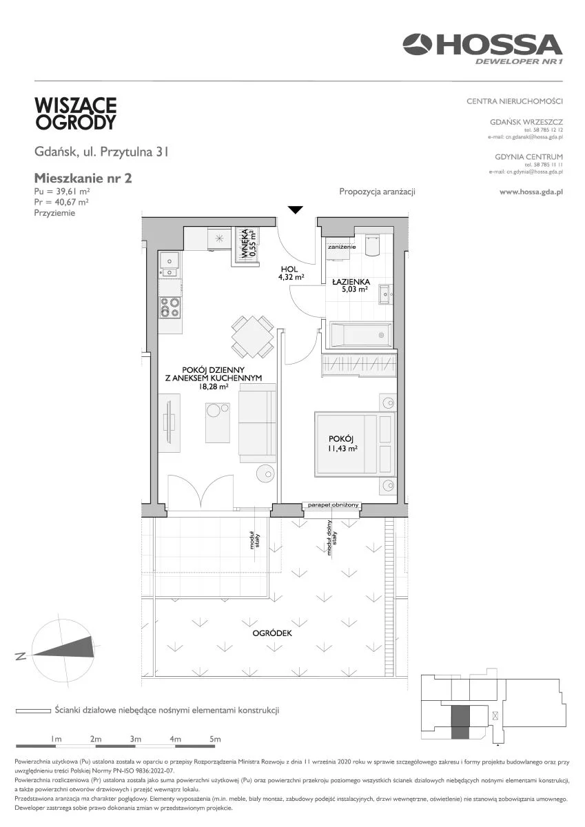 2 pokoje, mieszkanie 40,67 m², parter, oferta nr WO/P31/2, Wiszące Ogrody, Gdańsk, Jasień, Kiełpinek, ul. Przytulna