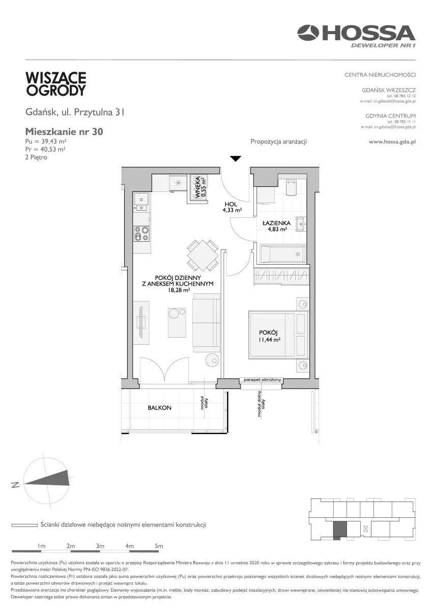 2 pokoje, mieszkanie 40,53 m², piętro 2, oferta nr WO/P31/30, Wiszące Ogrody, Gdańsk, Jasień, Kiełpinek, ul. Przytulna