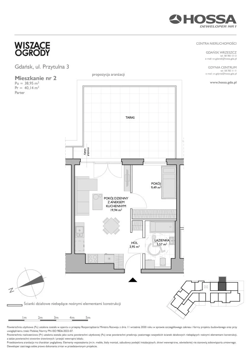 2 pokoje, mieszkanie 40,14 m², parter, oferta nr WO/P3/2, Wiszące Ogrody, Gdańsk, Jasień, Kiełpinek, ul. Przytulna