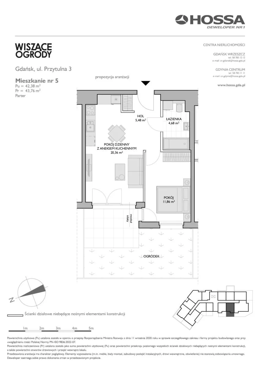 2 pokoje, mieszkanie 43,76 m², parter, oferta nr WO/P3/5, Wiszące Ogrody, Gdańsk, Jasień, Kiełpinek, ul. Przytulna
