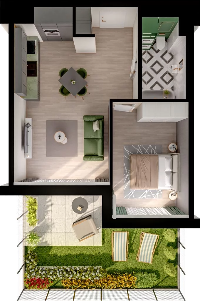 2 pokoje, mieszkanie 43,76 m², parter, oferta nr WO/P3/5, Wiszące Ogrody, Gdańsk, Jasień, Kiełpinek, ul. Przytulna