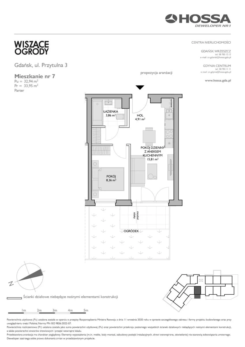 2 pokoje, mieszkanie 33,95 m², parter, oferta nr WO/P3/7, Wiszące Ogrody, Gdańsk, Jasień, Kiełpinek, ul. Przytulna