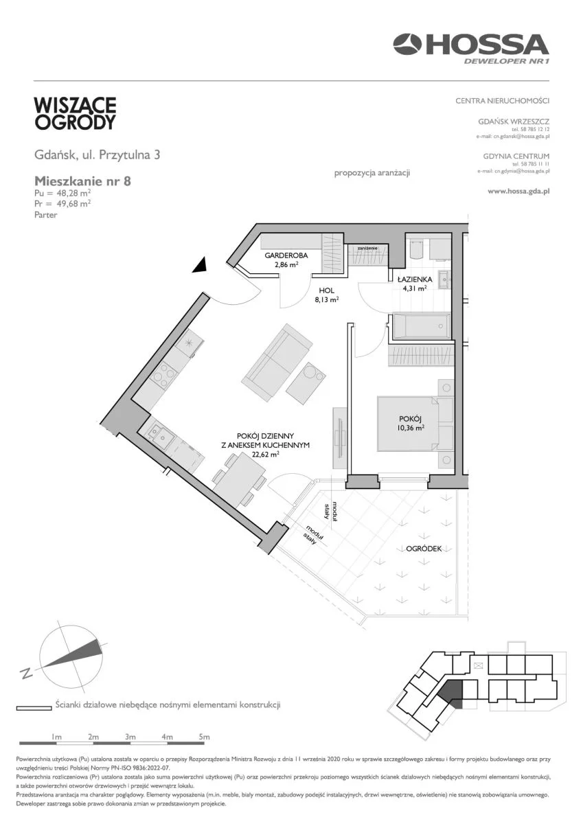 2 pokoje, mieszkanie 49,68 m², parter, oferta nr WO/P3/8, Wiszące Ogrody, Gdańsk, Jasień, Kiełpinek, ul. Przytulna