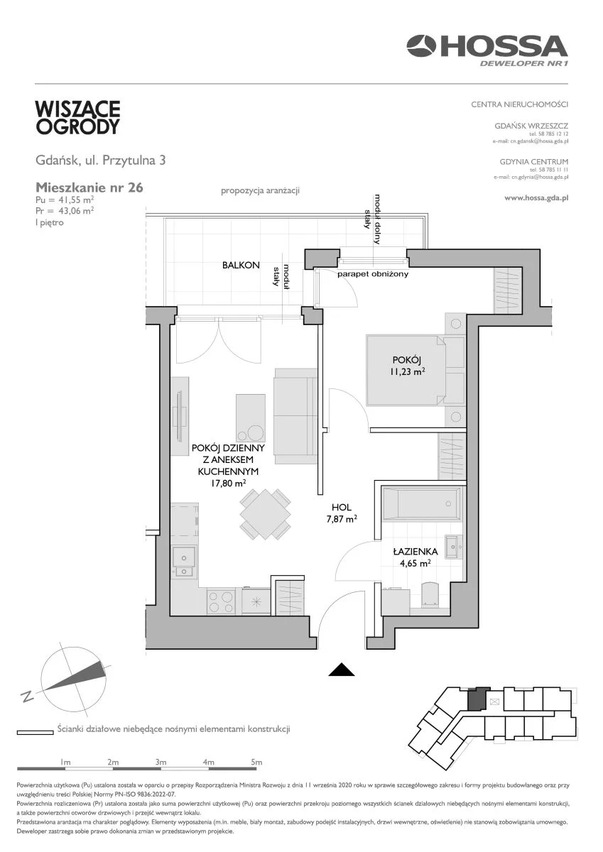 2 pokoje, mieszkanie 43,06 m², piętro 1, oferta nr WO/P3/26, Wiszące Ogrody, Gdańsk, Jasień, Kiełpinek, ul. Przytulna