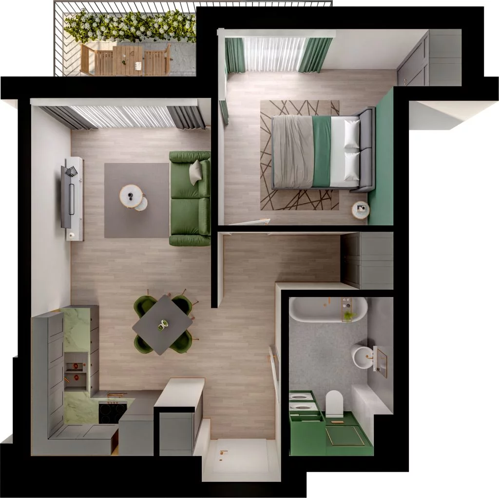 2 pokoje, mieszkanie 43,06 m², piętro 1, oferta nr WO/P3/26, Wiszące Ogrody, Gdańsk, Jasień, Kiełpinek, ul. Przytulna