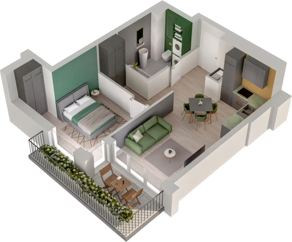 2 pokoje, mieszkanie 43,06 m², piętro 1, oferta nr WO/P3/26, Wiszące Ogrody, Gdańsk, Jasień, Kiełpinek, ul. Przytulna