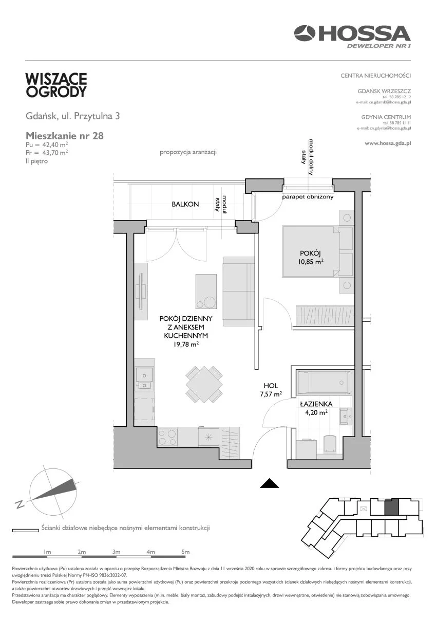 2 pokoje, mieszkanie 43,70 m², piętro 2, oferta nr WO/P3/28, Wiszące Ogrody, Gdańsk, Jasień, Kiełpinek, ul. Przytulna