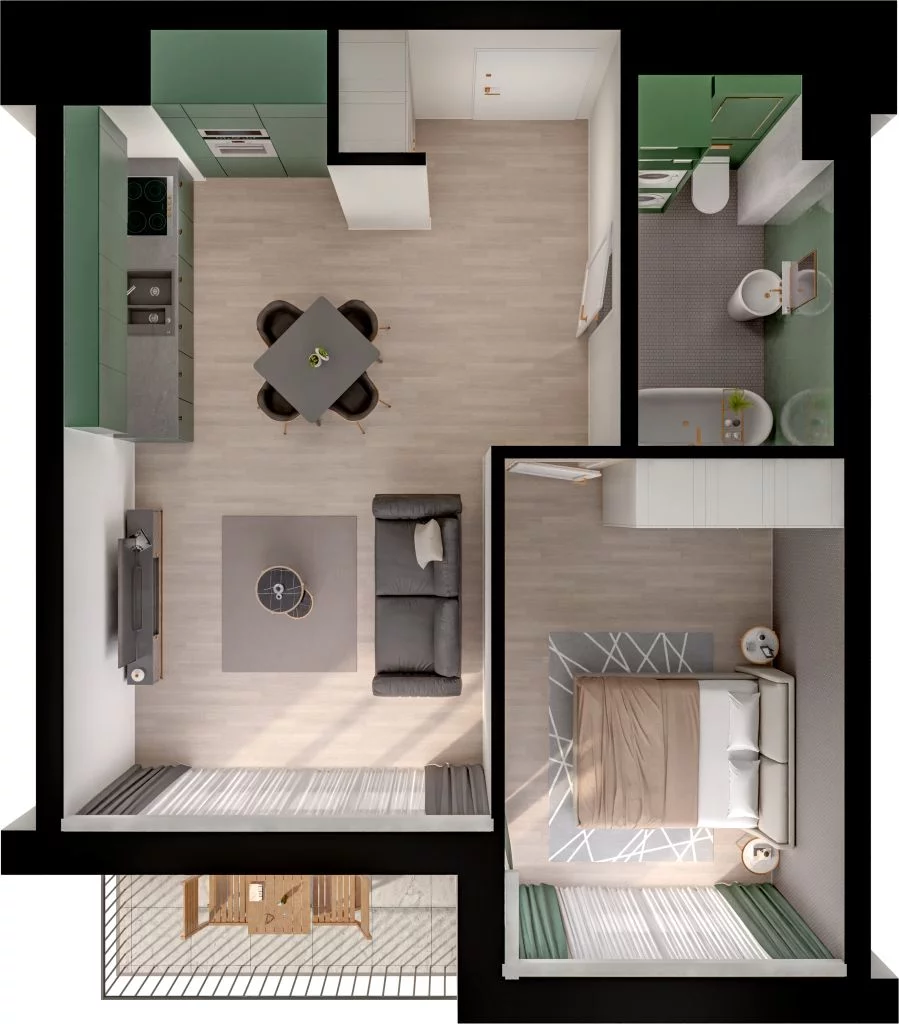 2 pokoje, mieszkanie 43,76 m², piętro 2, oferta nr WO/P3/31, Wiszące Ogrody, Gdańsk, Jasień, Kiełpinek, ul. Przytulna