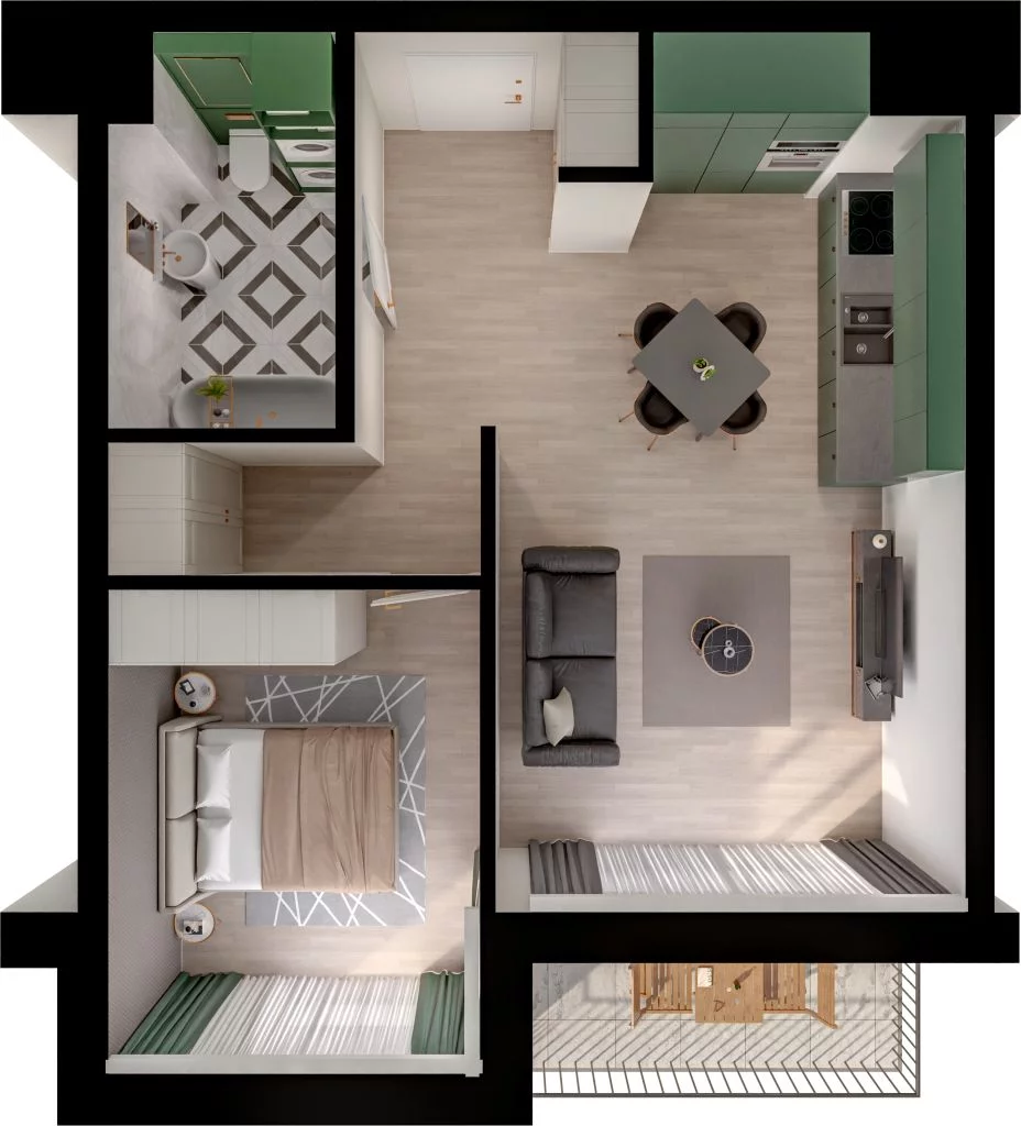 2 pokoje, mieszkanie 44,33 m², piętro 3, oferta nr WO/P3/45, Wiszące Ogrody, Gdańsk, Jasień, Kiełpinek, ul. Przytulna