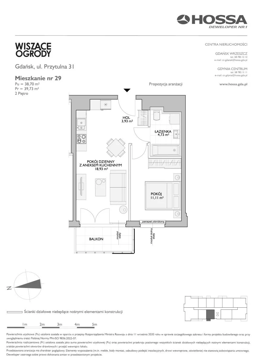 2 pokoje, mieszkanie 39,73 m², piętro 2, oferta nr WO/P31/29, Wiszące Ogrody, Gdańsk, Jasień, Kiełpinek, ul. Przytulna