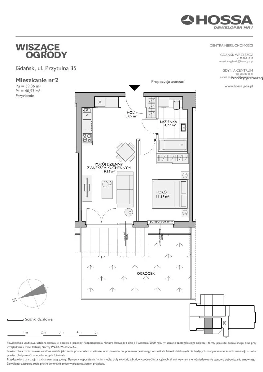 2 pokoje, mieszkanie 40,53 m², parter, oferta nr WO/P35/2, Wiszące Ogrody, Gdańsk, Jasień, Kiełpinek, ul. Przytulna