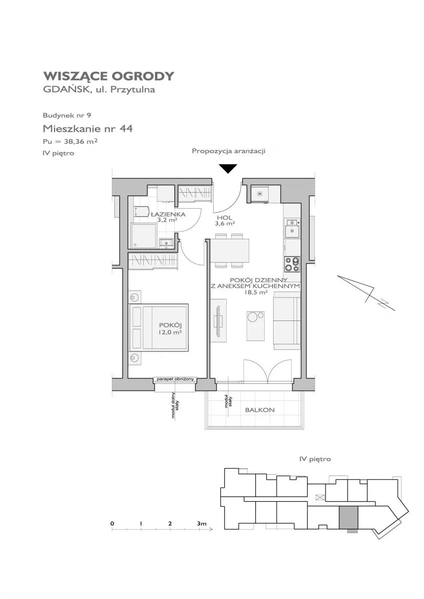 Mieszkanie 38,36 m², piętro 4, oferta nr WO/9/44, Wiszące Ogrody, Gdańsk, Jasień, Kiełpinek, ul. Przytulna