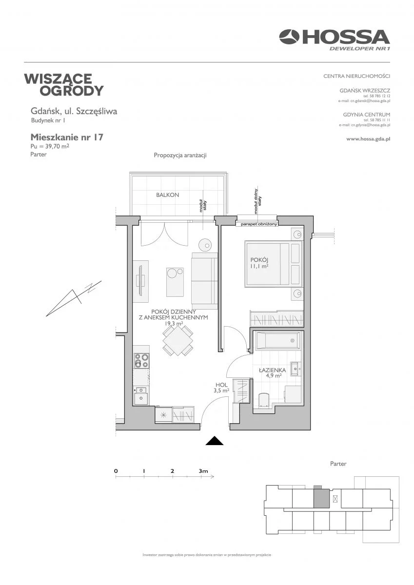 Mieszkanie 39,70 m², parter, oferta nr WO/B/1/17, Wiszące Ogrody, Gdańsk, Jasień, Kiełpinek, ul. Przytulna