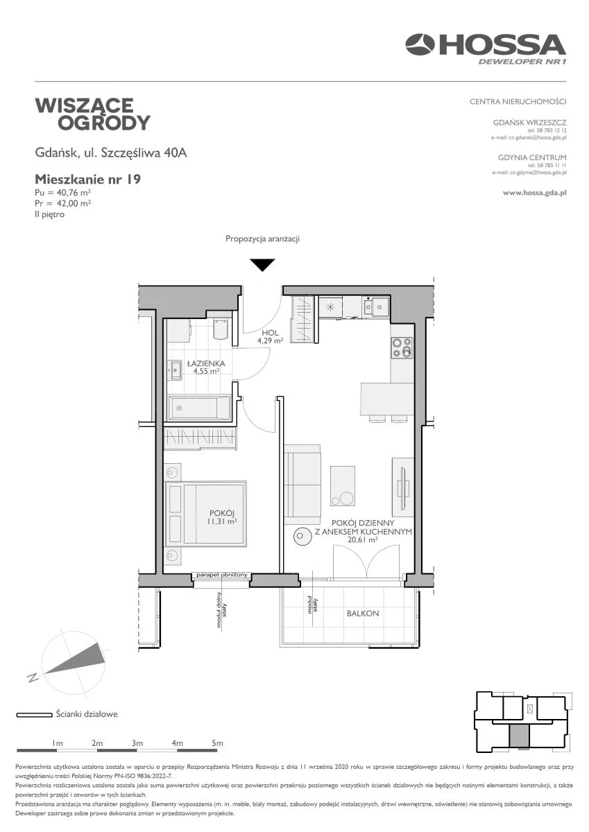 Mieszkanie 42,00 m², piętro 2, oferta nr WO/B3/19, Wiszące Ogrody, Gdańsk, Jasień, Kiełpinek, ul. Przytulna