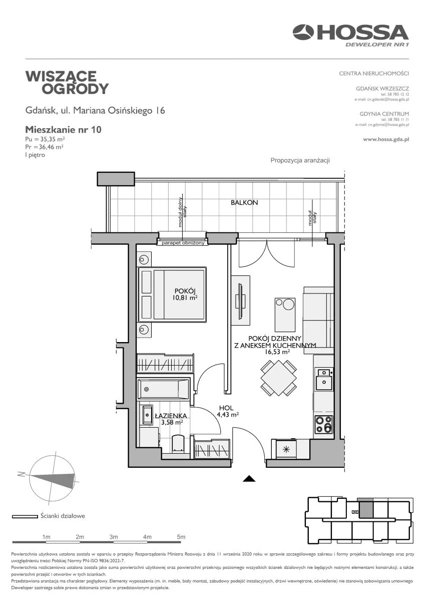 Mieszkanie 36,46 m², piętro 1, oferta nr WO/O16/10, Wiszące Ogrody, Gdańsk, Jasień, Kiełpinek, ul. Przytulna