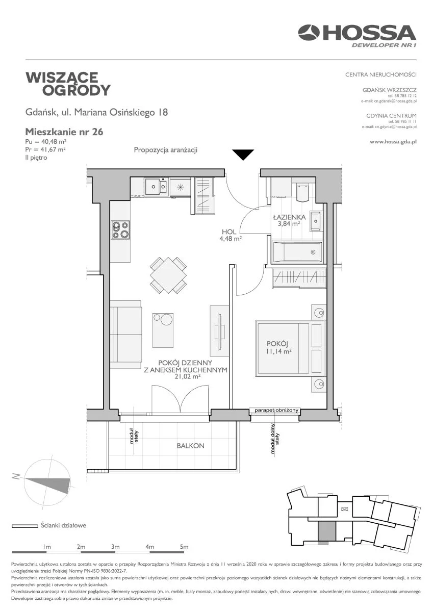 Mieszkanie 41,67 m², piętro 2, oferta nr WO/O18/26, Wiszące Ogrody, Gdańsk, Jasień, Kiełpinek, ul. Przytulna