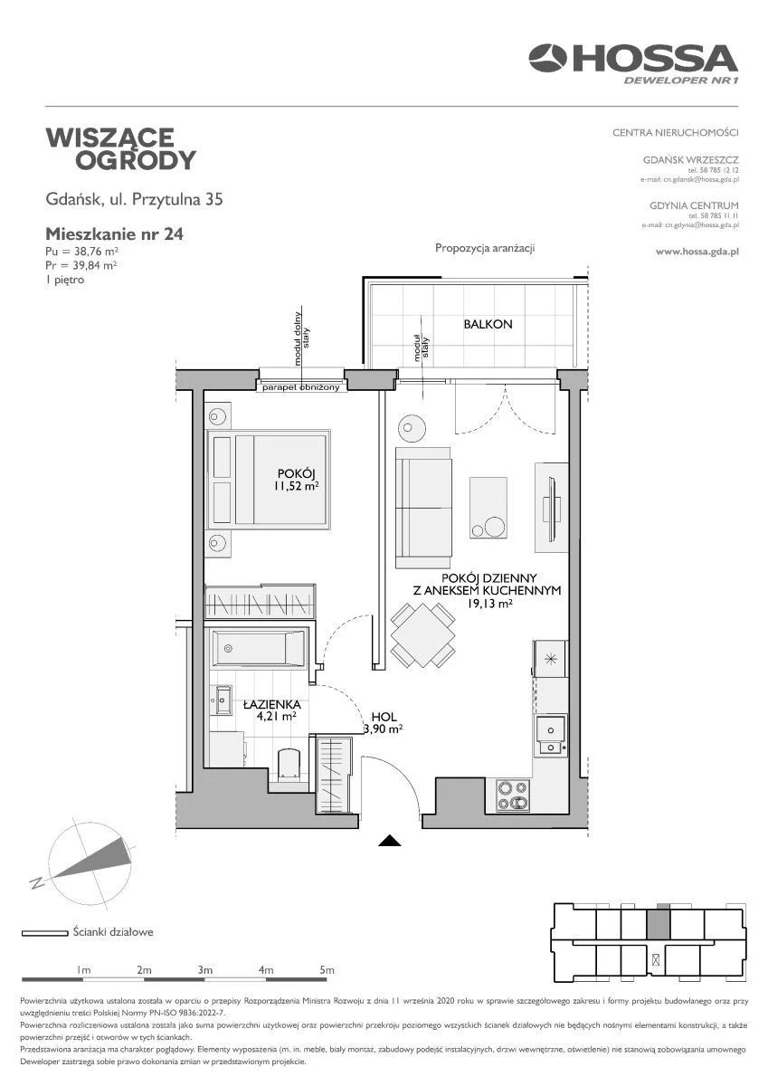 2 pokoje, mieszkanie 39,84 m², piętro 1, oferta nr WO/P35//24, Wiszące Ogrody, Gdańsk, Jasień, Kiełpinek, ul. Przytulna