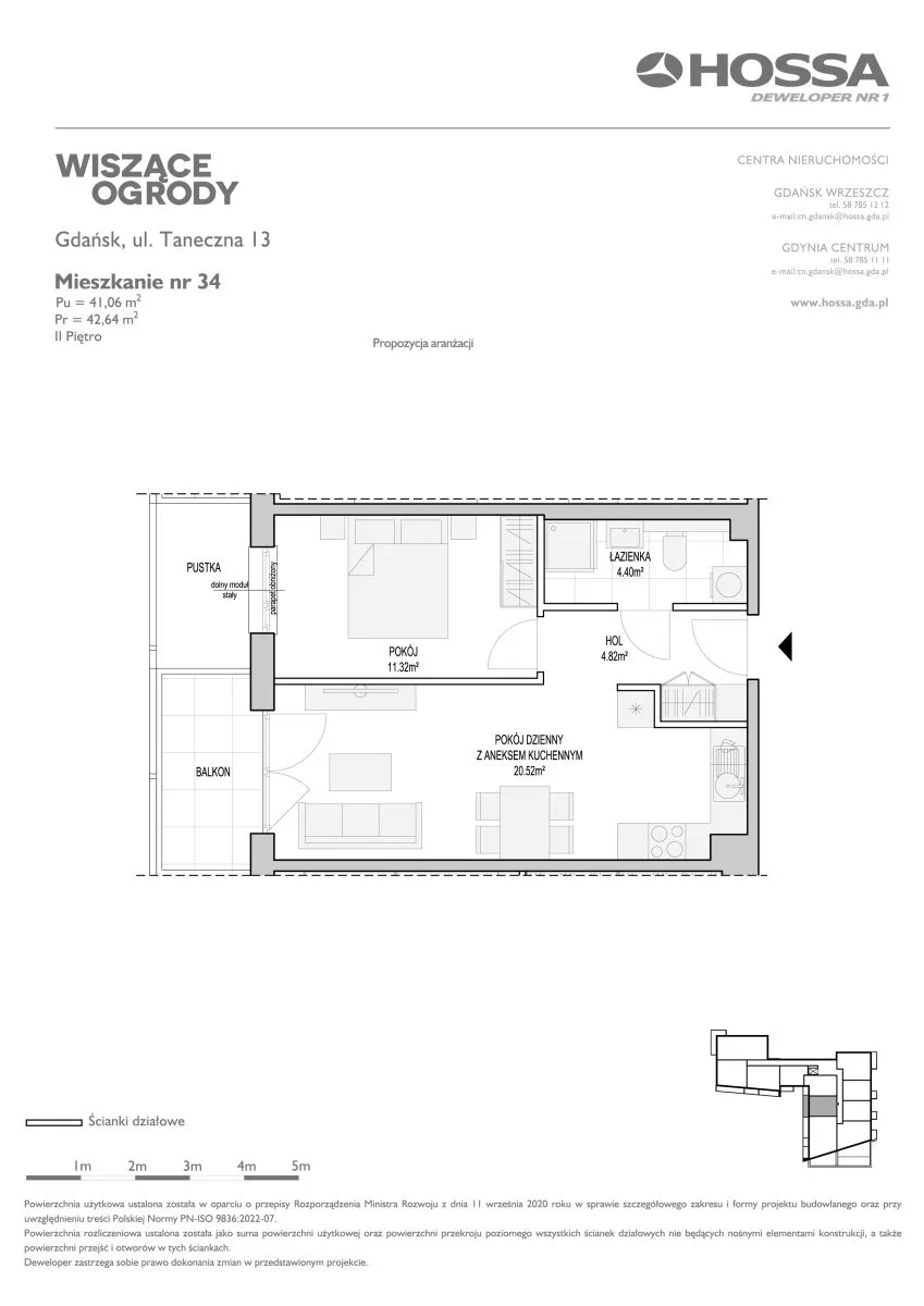 Mieszkanie 42,64 m², piętro 2, oferta nr WO/T/13/34, Wiszące Ogrody, Gdańsk, Jasień, Kiełpinek, ul. Przytulna