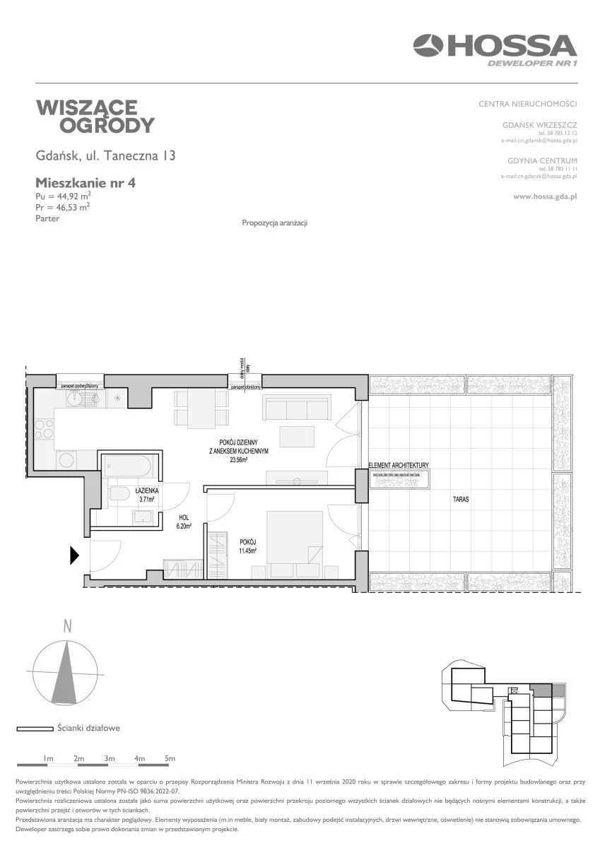 Mieszkanie 46,53 m², parter, oferta nr WO/T/13/4, Wiszące Ogrody, Gdańsk, Jasień, Kiełpinek, ul. Przytulna