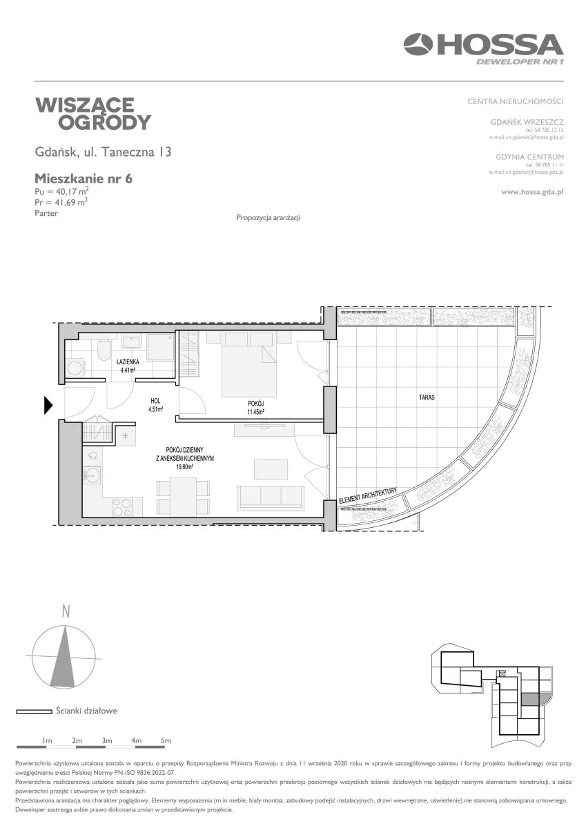 Mieszkanie 41,69 m², parter, oferta nr WO/T/13/6, Wiszące Ogrody, Gdańsk, Jasień, Kiełpinek, ul. Przytulna